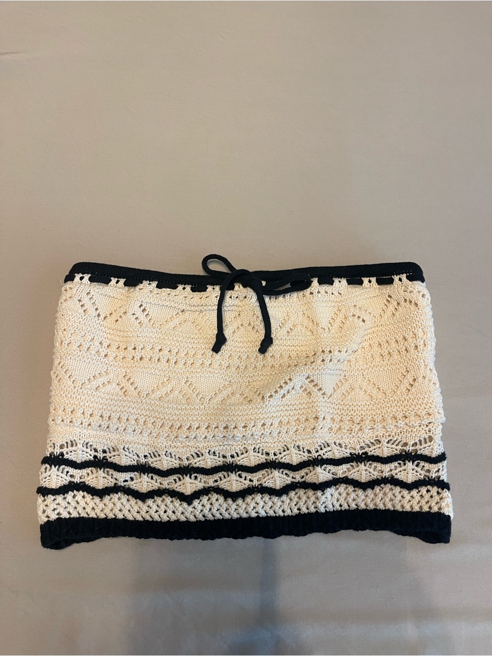 Hollister Cream Crochet Tube Top with Black Accents